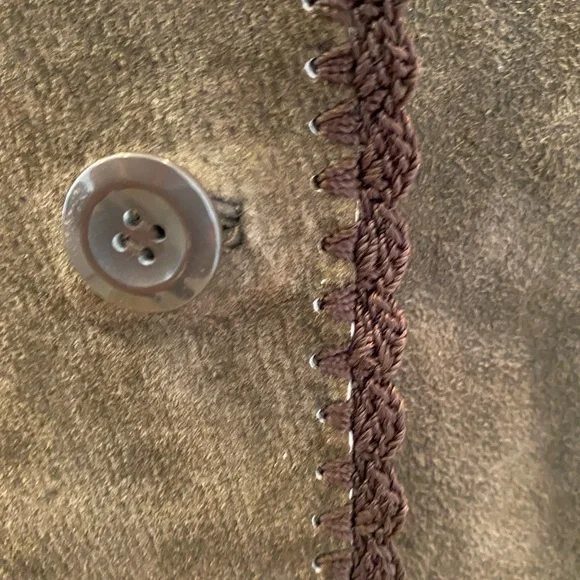 White Stag Womens Vintage Brown Suede Blazer w Macramé Trim Size 4/6 - Picture 7 of 11